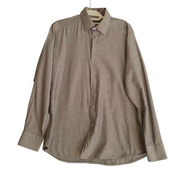 Jared Lang Mens Button Down Shirt Gray Size Medium 100% Cotton Long Sleeve - Picture 1 of 12